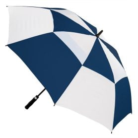 Premium Navy & White Golf Umbrella with windproof vented canopy and auto-open mechanism.