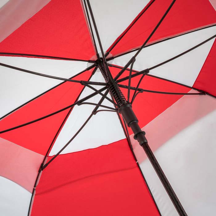 Underside and Frame of Premium Red & White Golf Umbrella - Vented - Windproof - Auto-Open