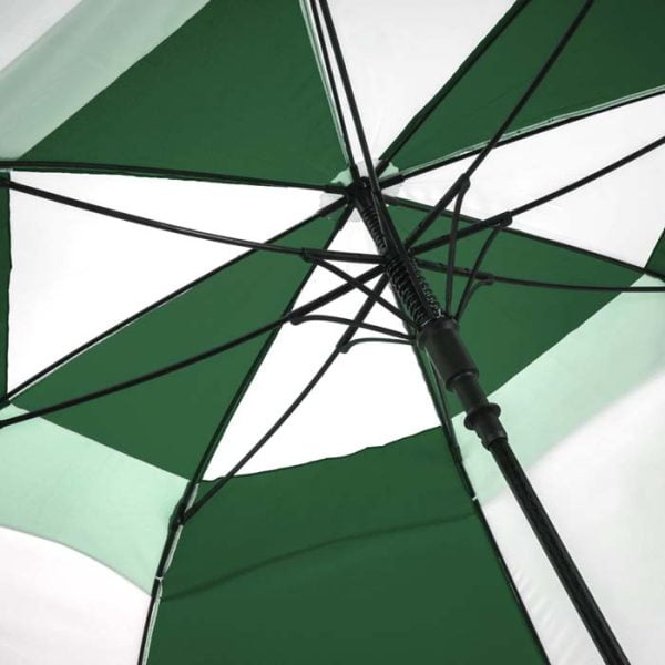 Underside And Frame Of Premium Green &Amp; White Golf Umbrella - Vented - Windproof - Auto-Open