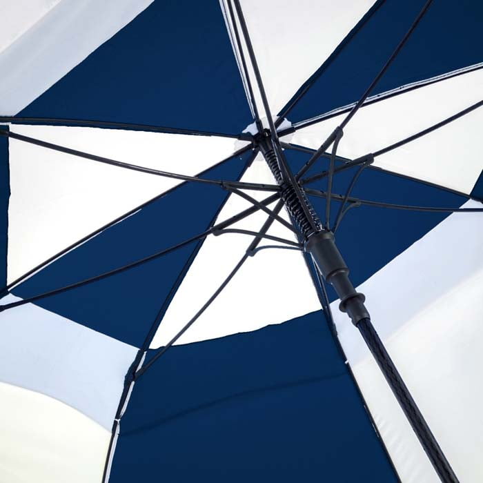 Underside and Frame of Premium Navy & White Golf Umbrella - Windproof - Auto-Open