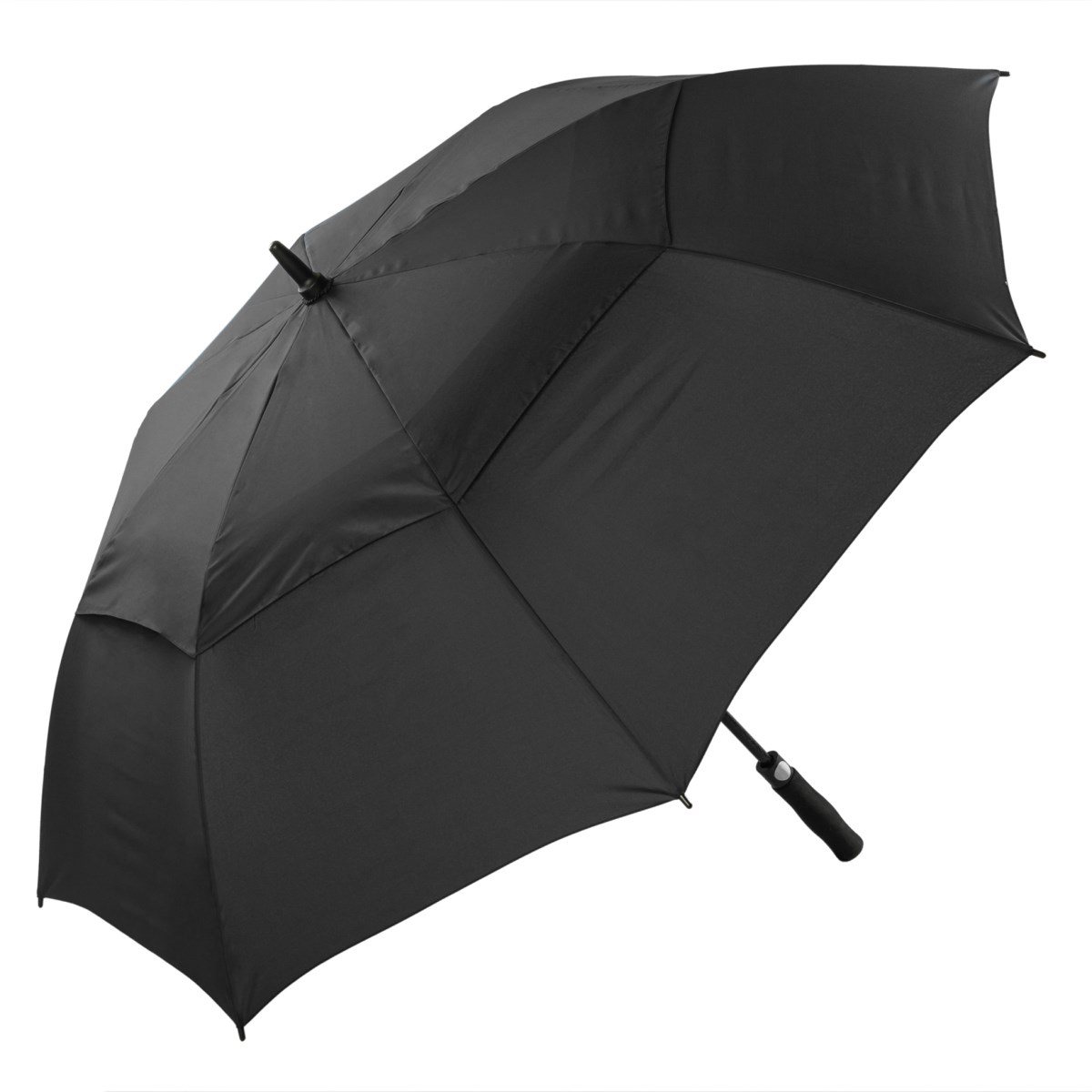 Black Vented Windproof Automatic Golf Umbrella - open, angled