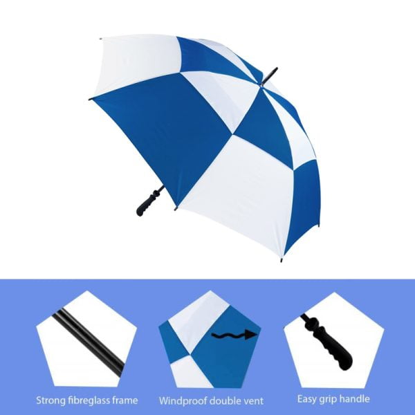 Blue White Vented Golf Umbrella Features Royal Blue &Amp; White Vented Golf Umbrella - Windproof