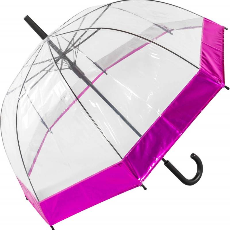 Pink Border Clear Dome Umbrella - open