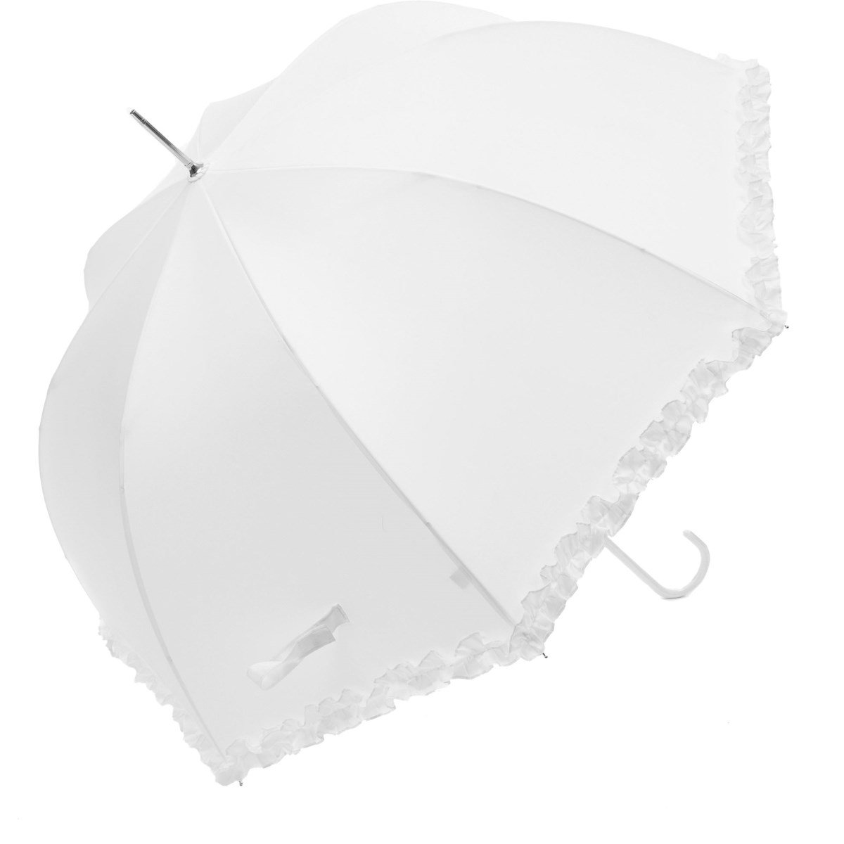 Frilly white walking umbrella, also the ideal frilly white wedding umbrella!