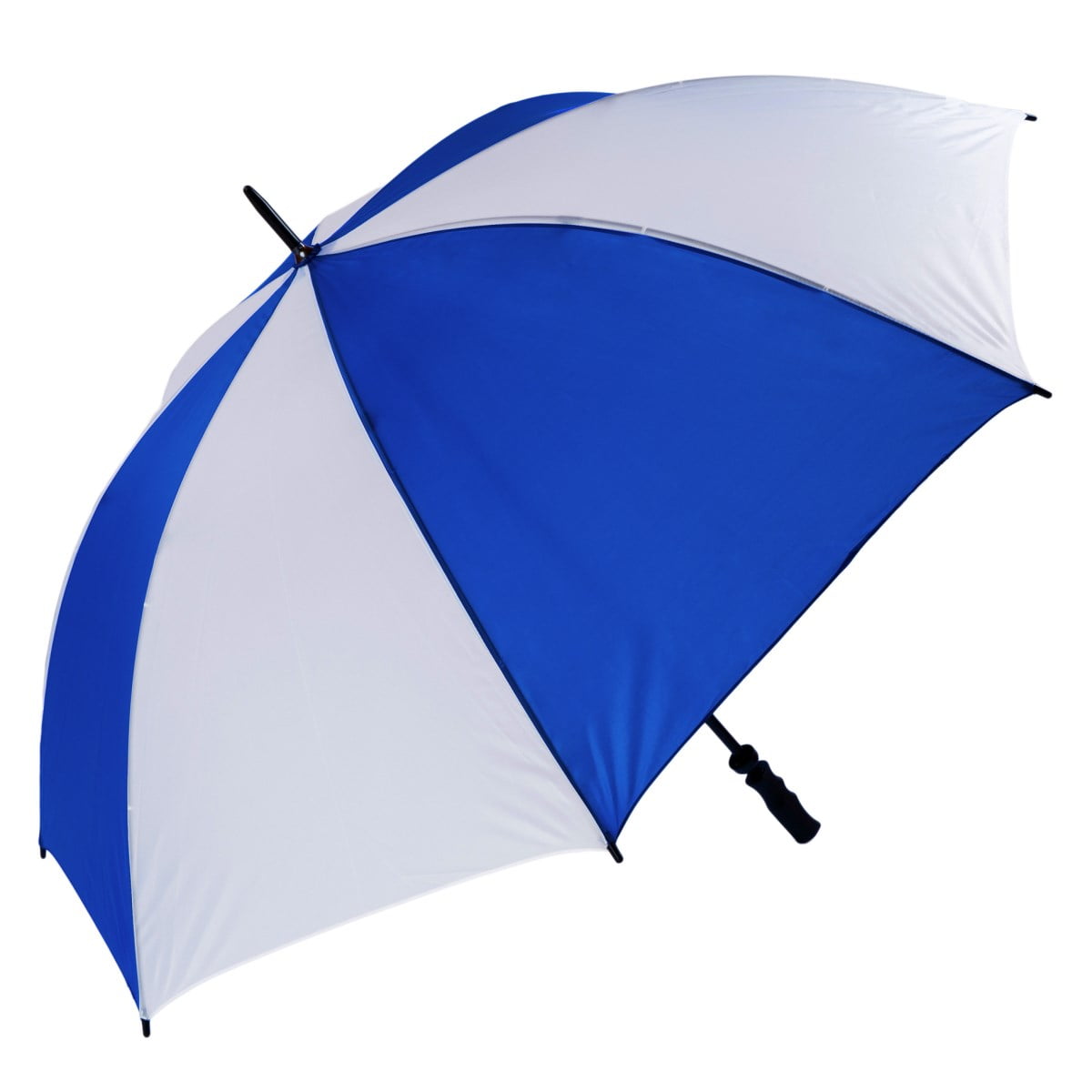 This royal blue & white golf umbrella is completely windproof