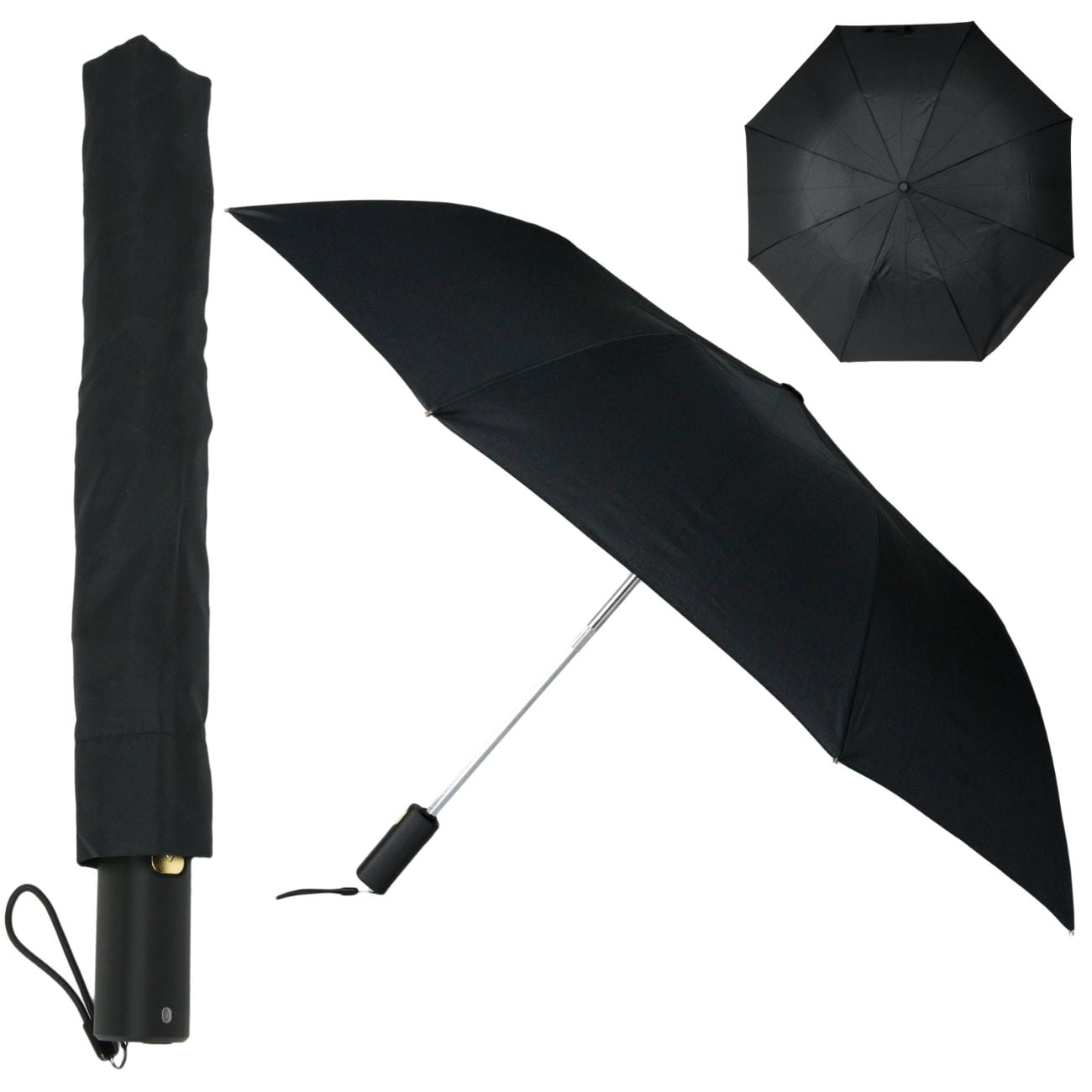 KS Brands UU0104 190T Mens Two Section Automatic Opening Umbrella In Black New 