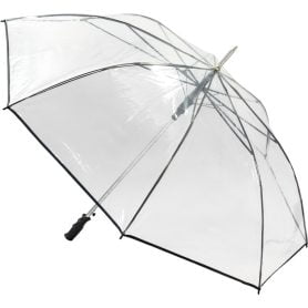 Clear Golf Umbrella with Black Trim open, angled