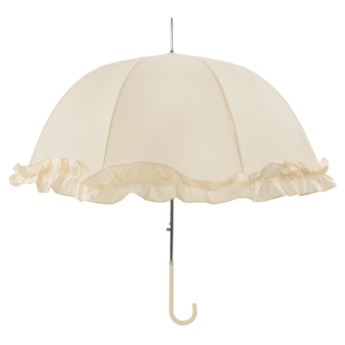 Single Frilled Ivory Umbrella Open Vertical