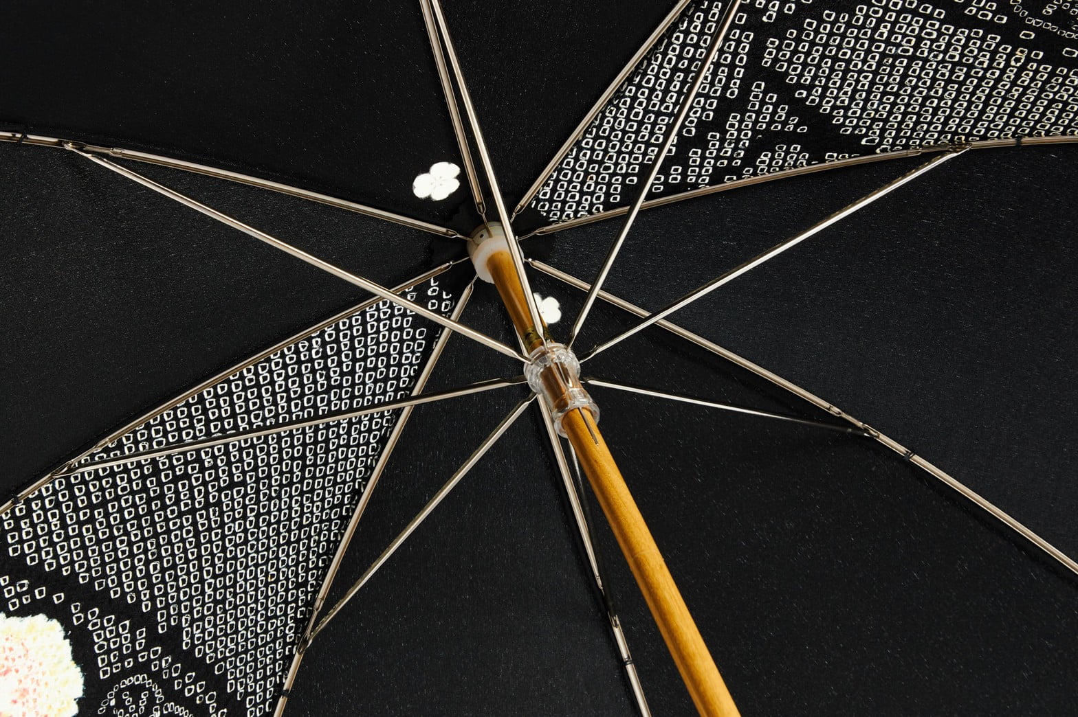 Japanese Kamon Shibori Umbrella Underside View