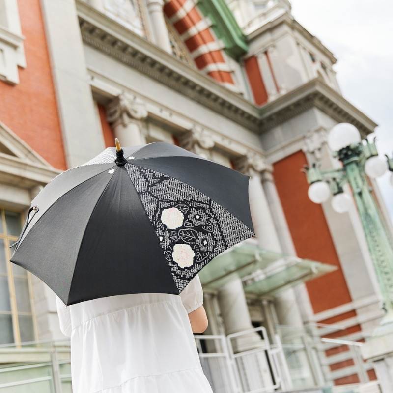 Japanese Kamon Shibori Umbrella Open With Model