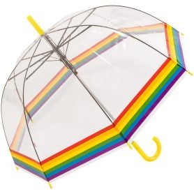 Rainbow Dome Umbrella, a clear dome umbrella with rainbow pattern border - adult size.