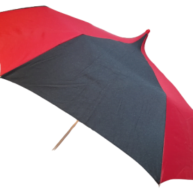 Red and black compact pagoda umbrella side view