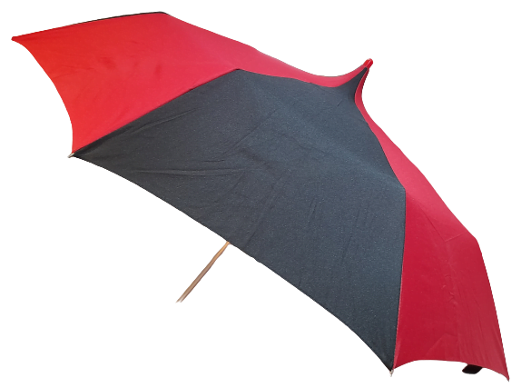 Red and black compact pagoda umbrella side view