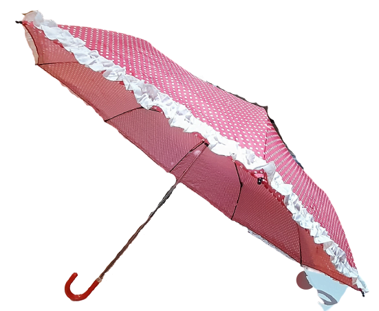 Pink polka dot compact umbrella side view