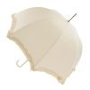 an ivory frilled umbrella with a scalloped edge.