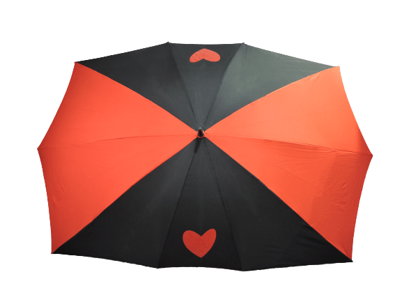 Our unique Valentine Duo umbrella, a rectangular umbrella designed for two people!