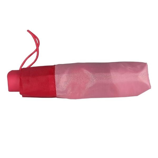 Pink And Red Compact Umbrella With Its Sleeve