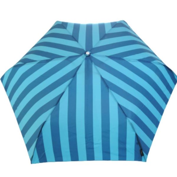 Ladies Automatic Compact Umbrellas - 2-Tone Blue Striped Canopy