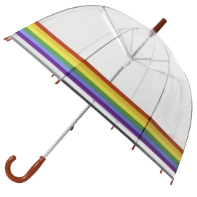 Child's Rainbow Umbrella, a clear dome umbrella with a rainbow border for children.