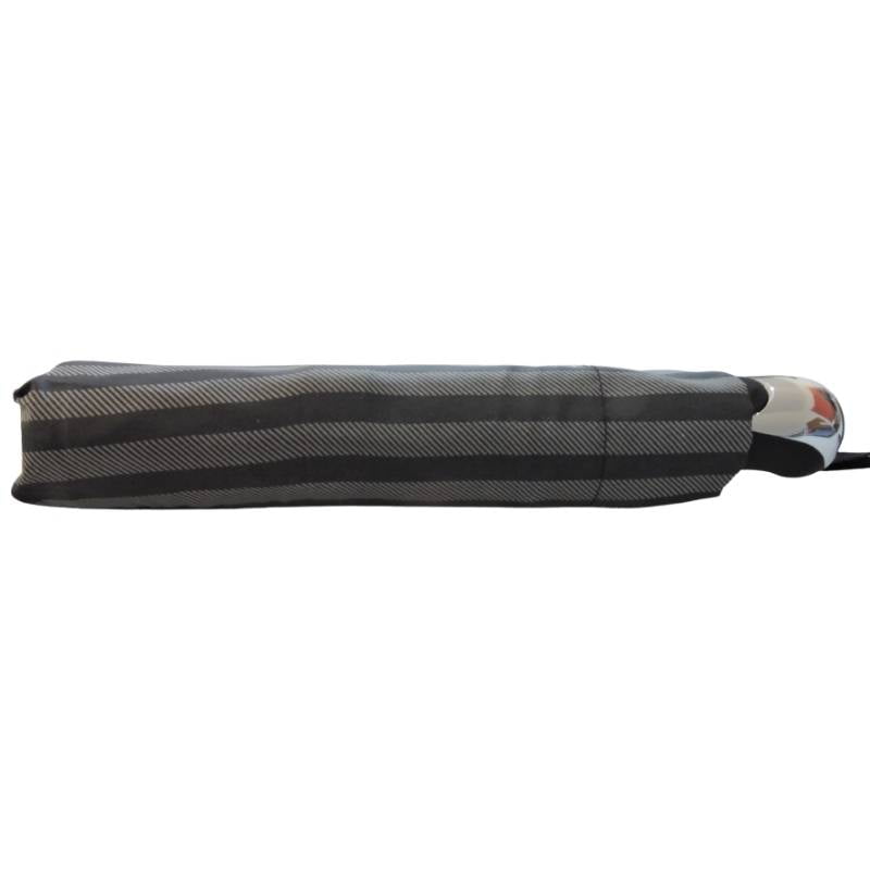 Closed automatic grey and black stripped umbrella in sleeve