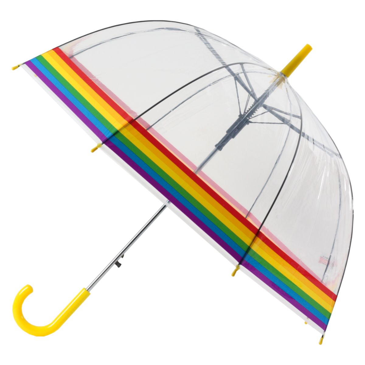 Rainbow Clear Dome Umbrella - yellow handle - angled