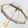 Rainbow Pattern Clear Umbrella yellow handle viewed open from beneath