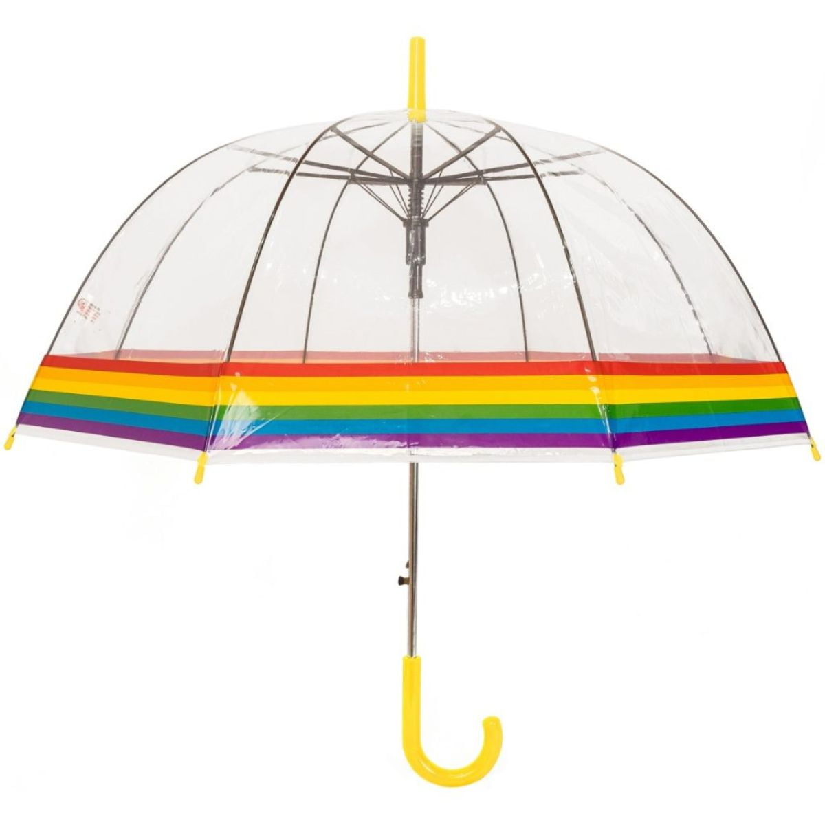 Rainbow Clear Dome Umbrella - yellow handle - side view