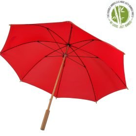 Red eco umbrella made foe PEC recycling and bamboo
