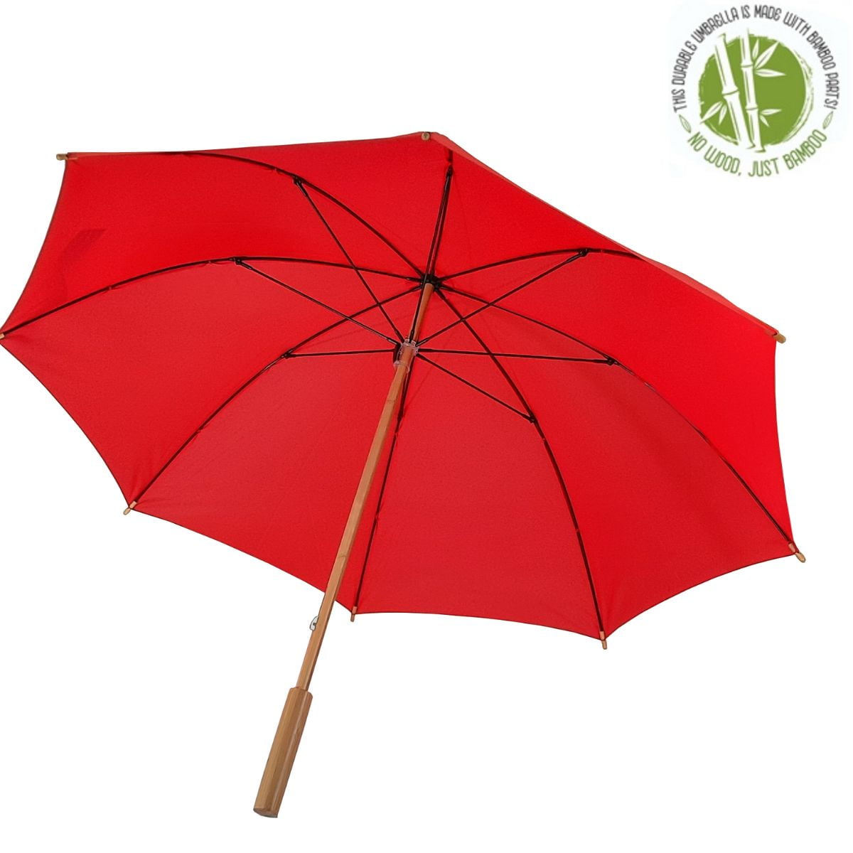Red eco umbrella made from recycled PET and bamboo