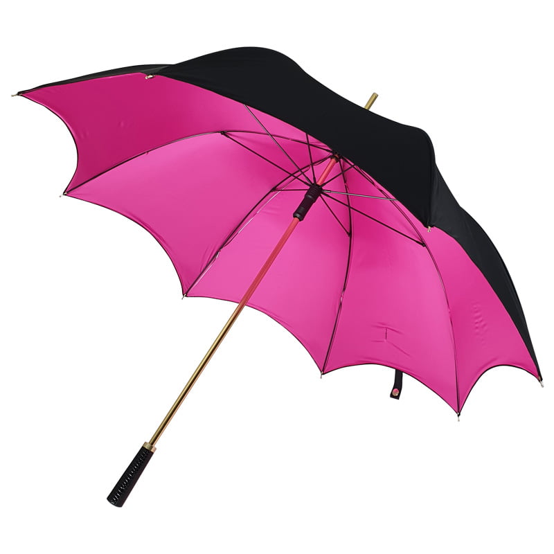 Black/Pink Gothic-Style Umbrella showing pink underside