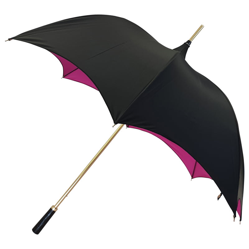 Esmerelda Black & Pink Gothic-Style Umbrella viewed from the side