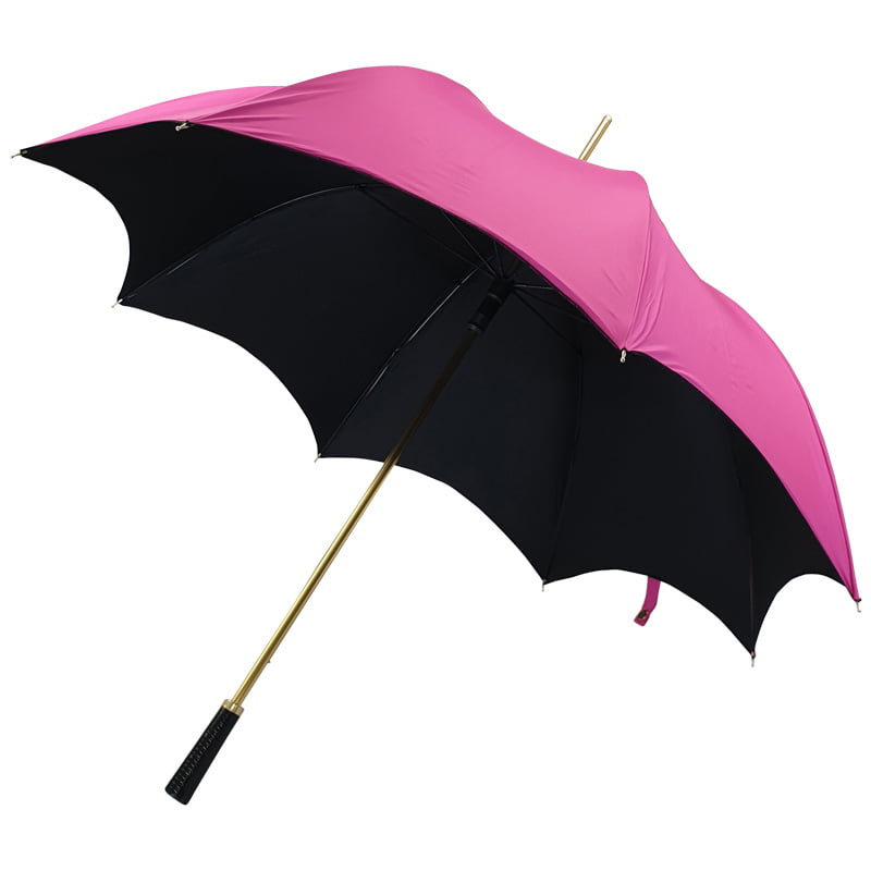 Sabrina Pink and Black Gothic-Style Umbrella showing black underside