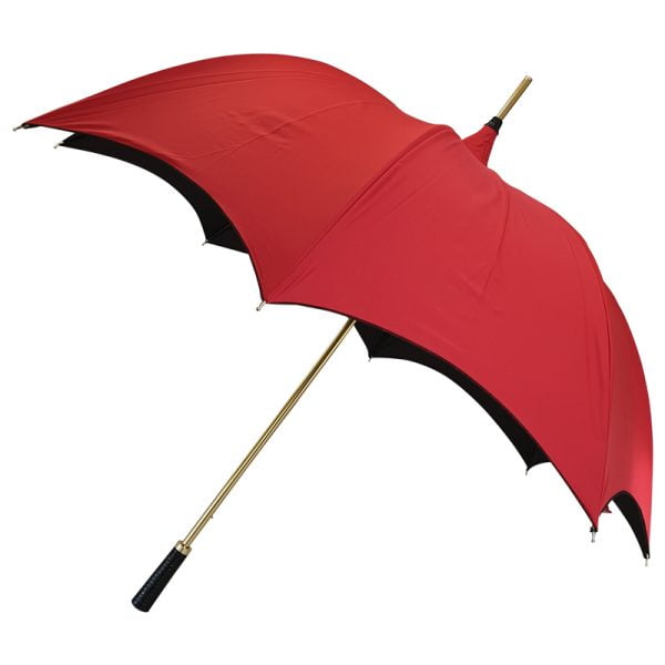 Red/Black Gothic-Style Pagoda Shaped Umbrella Side View