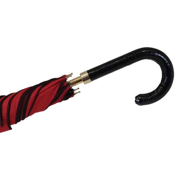 Leather Crook Handle Of The Medusa Red And Black Gothic Umbrella