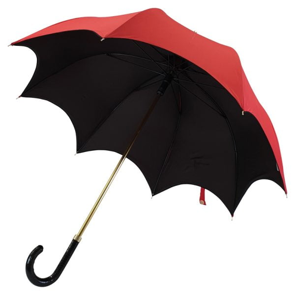 Red And Black Gothic Umbrella - Medusa - Showing Black Underside