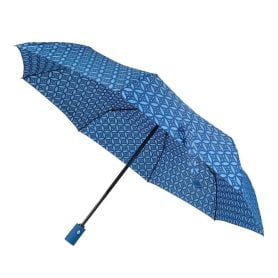 Blue Patterned Umbrella, a compact folding umbrella with geometric blue patterned canopy - on special offer here at Umbrella Heaven.