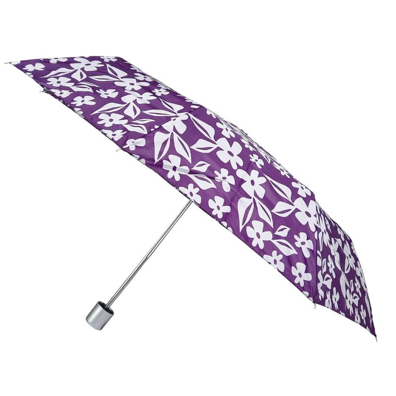 Open purple floral compact umbrella