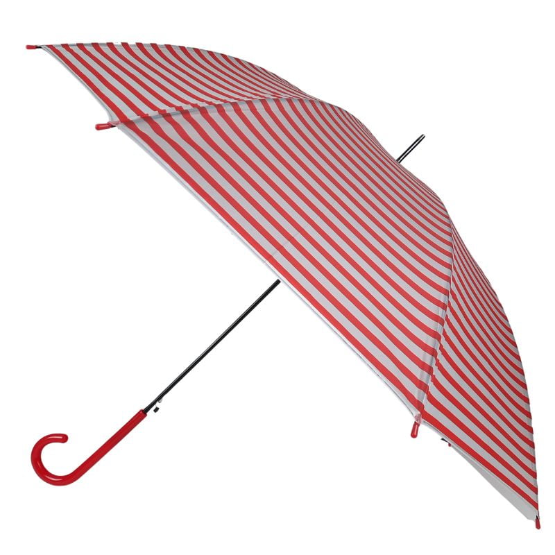 Opened red walking stripy umbrella