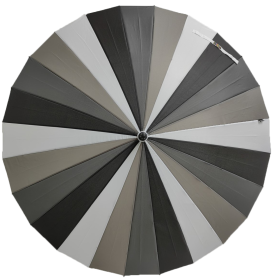 A monochrome umbrella in shades of grey, with 24 panels, 24 ribs, this a strong walking style umbrella.