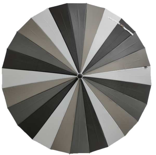 A Monochrome Umbrella In Shades Of Grey, With 24 Panels, 24 Ribs, This A Strong Walking Style Umbrella.