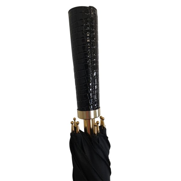 Leather Handle Of The Black Gothic Style Umbrella, Zoroaster Designed By Umbrella Heaven.