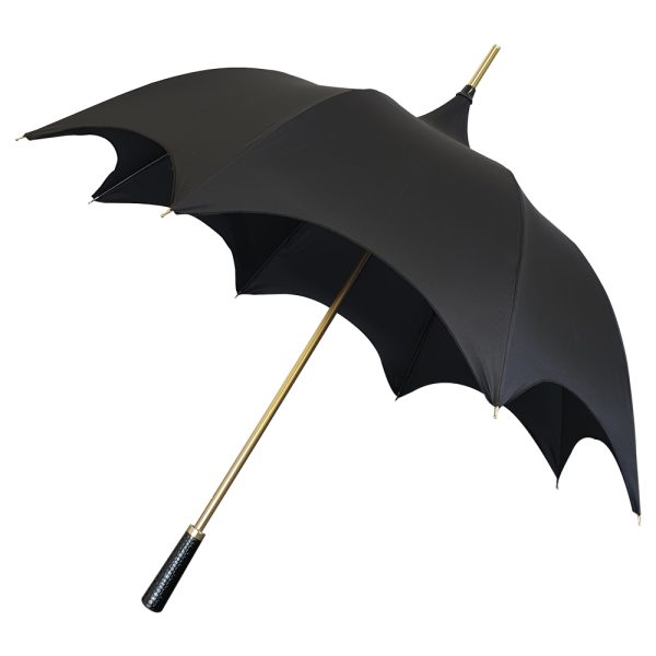 Black Gothic Style Umbrella, Zoroaster, Showing Angled.