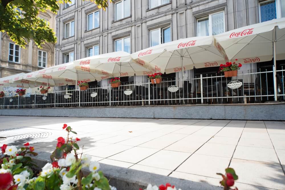 EU Manufactured Commercial Parasols in action