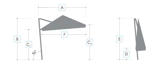 RIO 3m x 3m commercial cantilever umbrella diagram